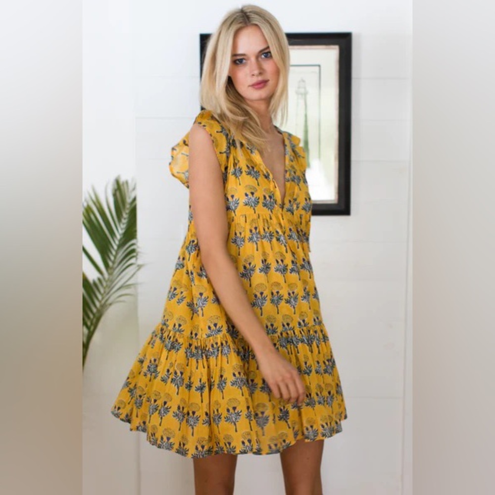 Emerson Fry Angel dress, big marigolds yellow, organic cotton, size xs/s